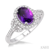 8x6MM Oval Cut Amethyst and 1/3 Ctw Round Cut Diamond Ring in 14K White Gold