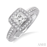 1 1/10 Ctw Diamond Engagement Ring with 3/4 Ct Princess Cut Center Stone in 14K White Gold