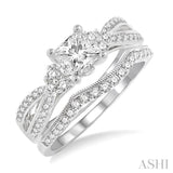1 1/4 Ctw Diamond Wedding Set with 1 1/10 Ctw Princess Cut Engagement Ring and 1/6 Ctw Wedding Band in 14K White Gold