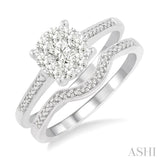 1/2 Ctw Diamond Wedding Set with 1/2 Ctw Lovebright Round Cut Engagement Ring and 1/20 Ctw Wedding Band in 14K White Gold