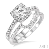 1 Ctw Diamond Wedding Set with 7/8 Ctw Princess Cut Engagement Ring and 1/5 Ctw Wedding Band in 14K White Gold