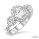 1 1/5 Ctw Diamond Engagement Ring with 3/4 Ct Oval Cut Center Stone in 14K White Gold